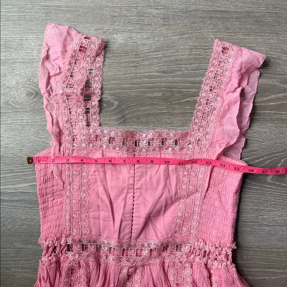 Free People Verona Lace Crochet, Cotton Mini Dress - Pink Medium - Picture 7 of 9